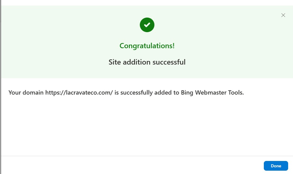 lacravateco.com successfully added to Bing Webmaster Tools.